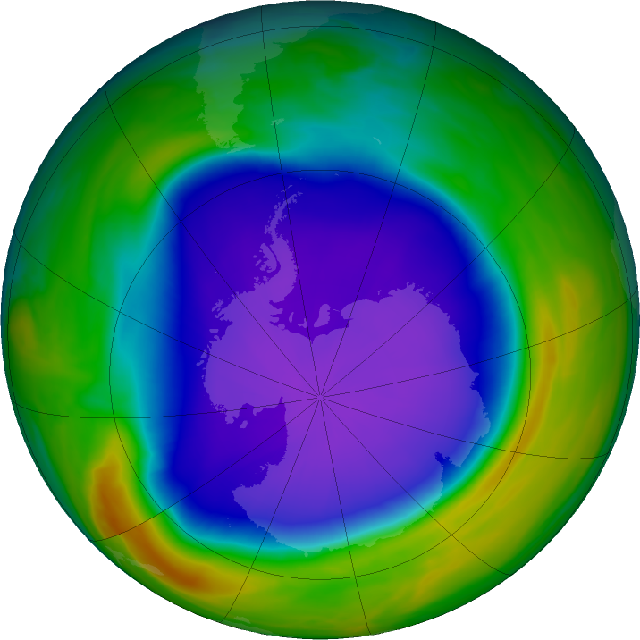 Antarctic ozone map for 28 September 2020